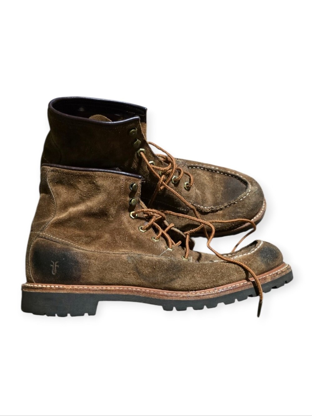 Suede Lace-Up Work Boots in Olive Brown - Picture 3 of 9